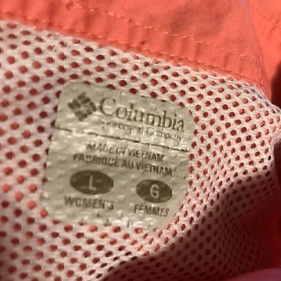 Columbia Button Down Short Sleeve Collar  Zipper Pocket Orange  Shirt L - Picture 12 of 12
